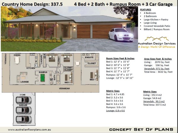 4 Bed Homestead House Plan:337.5 Country